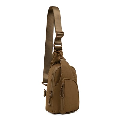 ODODOS Daily Sling Bag with Adjustable Straps Crossbody Chest Bag Lightweight Small Backpack for Casual Outdoor Traveling Hiking, Golden Brown