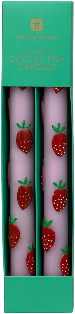 2 x Hand Painted 3D Pink Strawberries Dinner Candles | Ideal Birthday or Mothers Day Gift Unscented, 8 Hours Burn Time - Eco-Friendly Packaging, Summer Table Decor Made by Talking Tables
