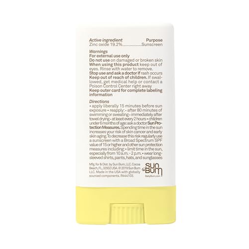Sun Bum Baby Bum Mineral SPF 50 Sunscreen Stick - Hawaii 104 Act Compliant (Without Octinoxate & Oxybenzone) - UVA/UVB Face and Body Protection - Unscented for Sensitive Skin - Travel Size 0.45 Oz