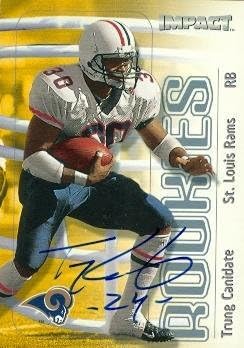 Sports Memorabilia Trung Canidate Autographed Football Card (St. Louis Rams) 2000 Sybox Impact No.102 Rookie