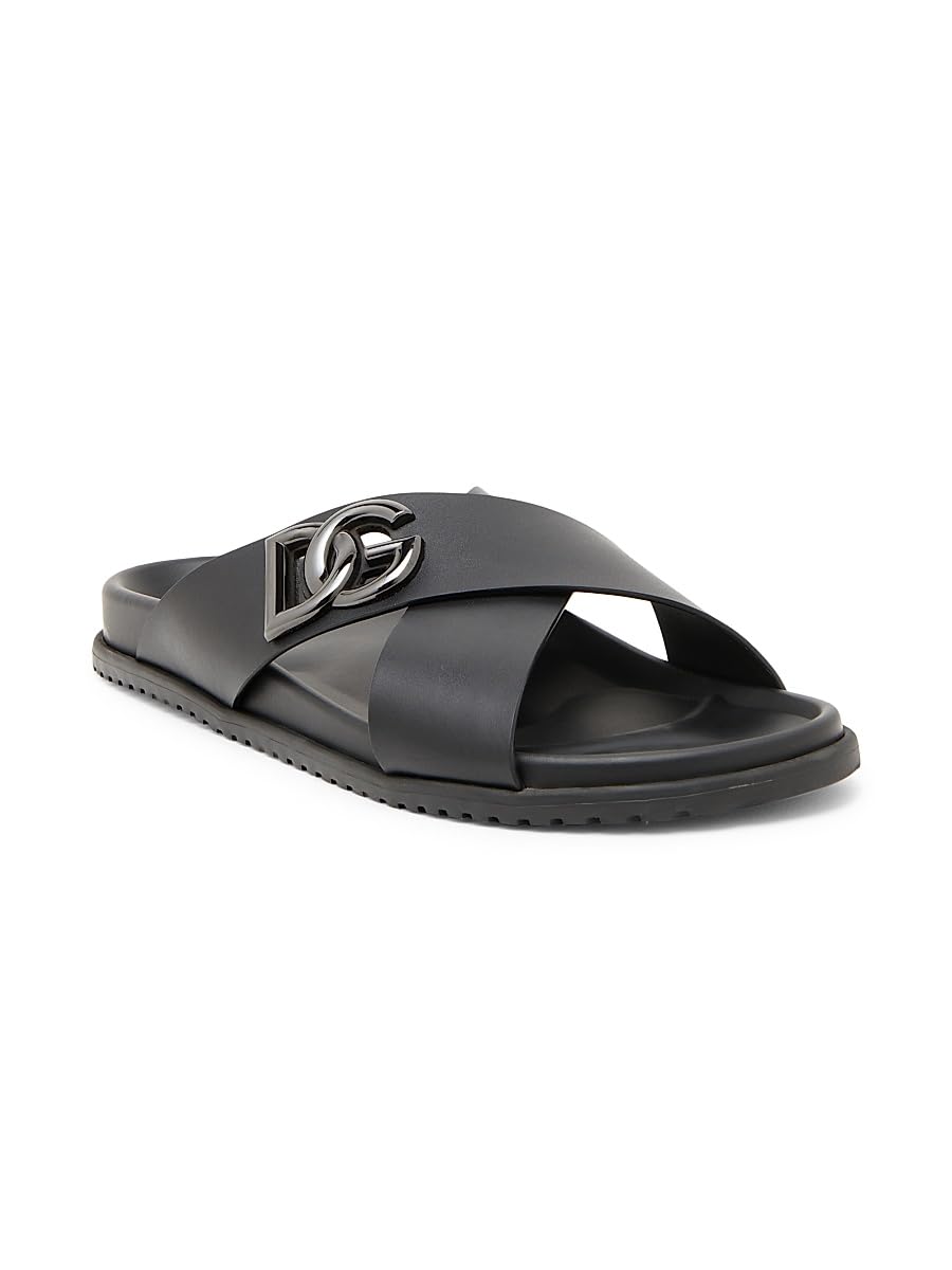 Dolce&Gabbana, Crossed Strap Leather Sandals, 43 (10 US/9 UK), Nero