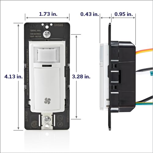 Leviton Humidity Sensor Switch for Bathroom Exhaust Fan, Automate Ventilation, Air Circulation, Moisture Control, ¼ HP, Single Pole, DHS05-1LW, White