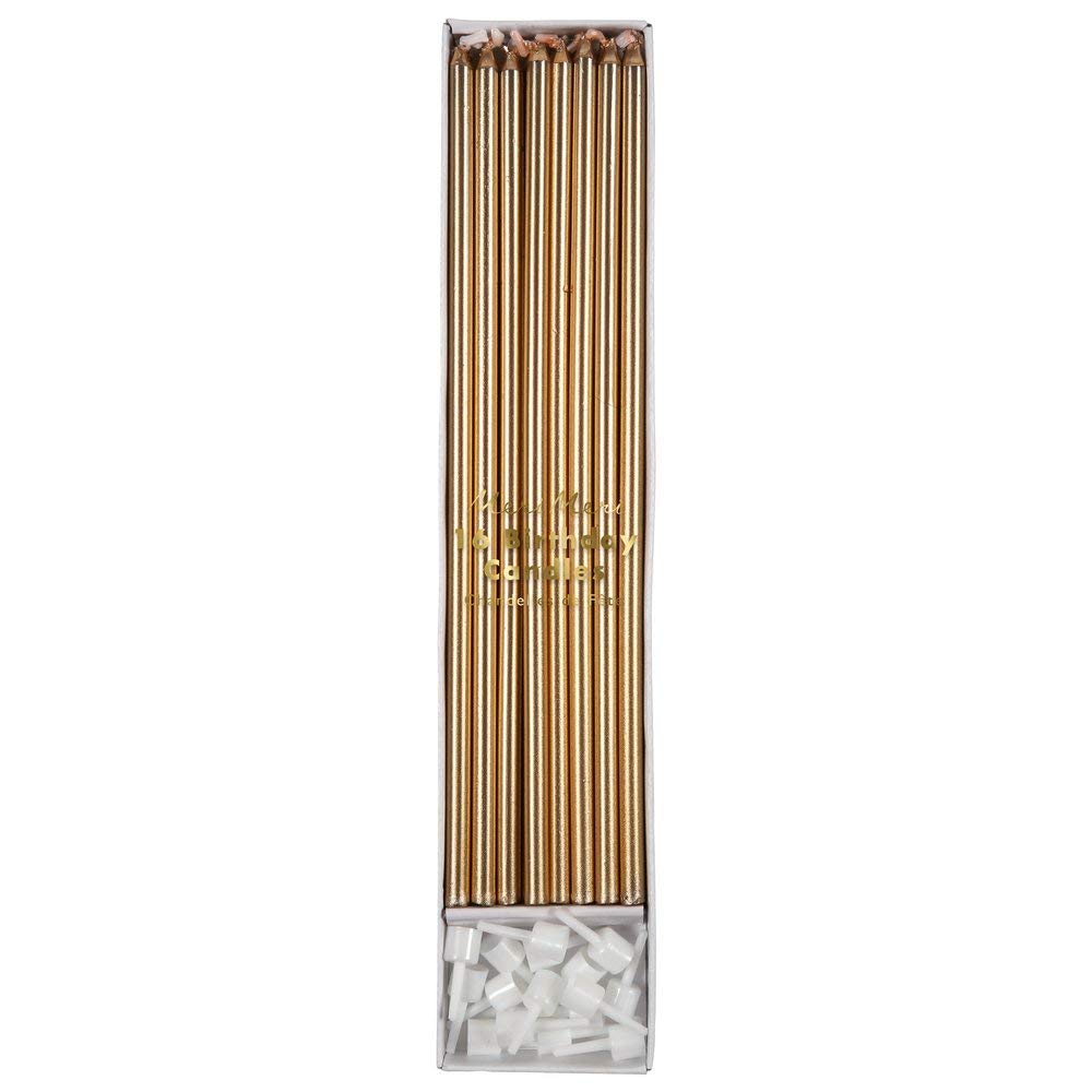 Meri Meri Long Birthday Candles for Cake (Pack of 16), 8.75" Tall Unscented Candles