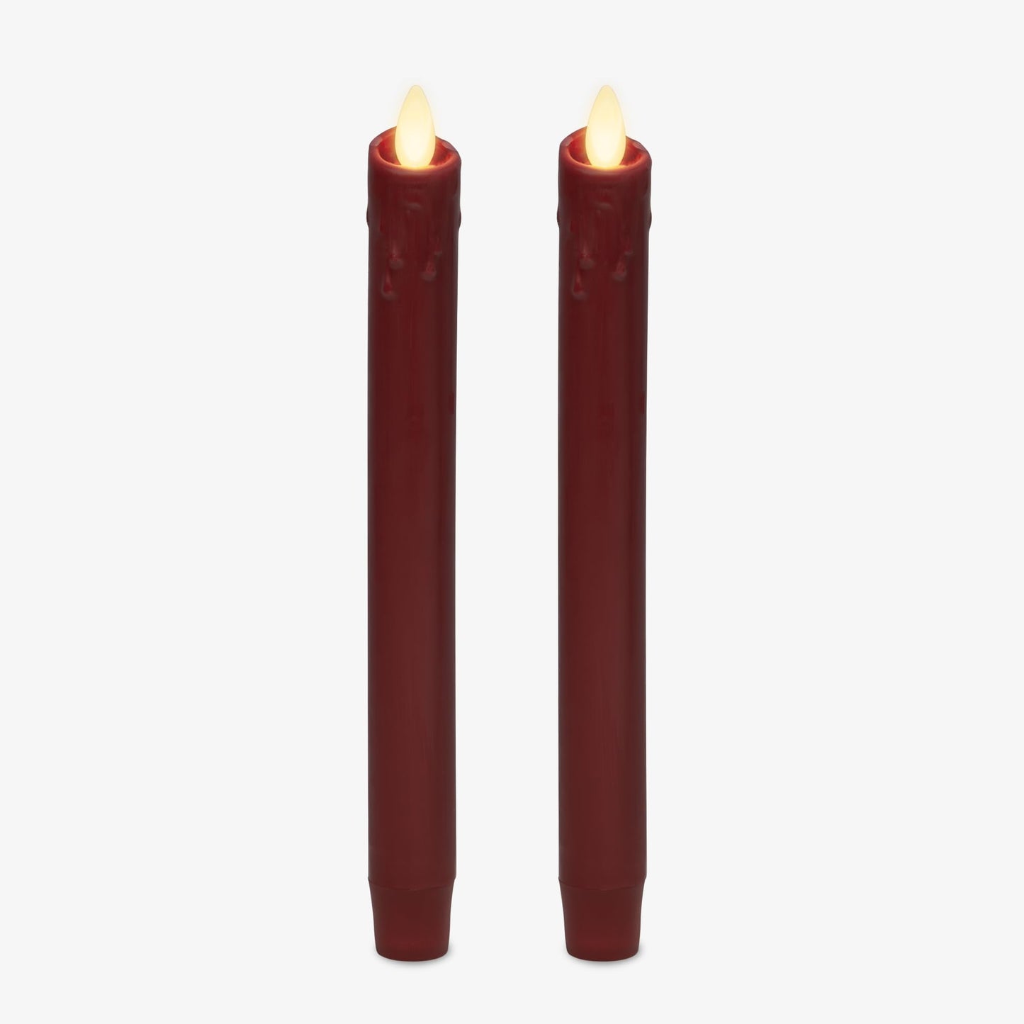 Luminara Burgundy Set of 2 Wax Drip Flameless Candle Tapers (1 x 9.5 inch), Moving Flame LED Candle Unscented Real Wax with Dripped Top Timer Function, Table, Mantel, Holiday Decoration