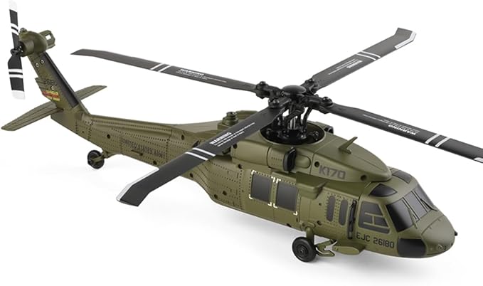 WL K170 Blackk Hawk UH-60L 170 RC Military Helicopters for Adults 2.4G 4CH Flybarless RC Helicopter with Adjustable Left and Right Hand Throttle (RTF Version)