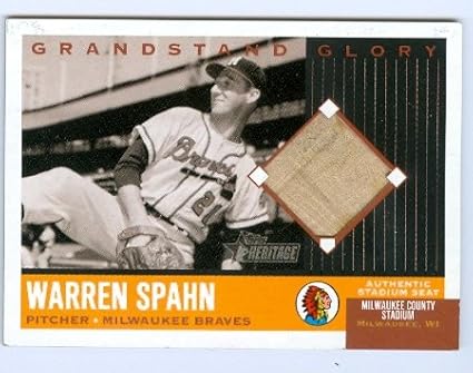 Autograph Warehouse 259566 Warren Spahn Trading Card 2002 Topps Heritage - No. GGWS with Piece Authentic Milwaukee County Stadium Seat