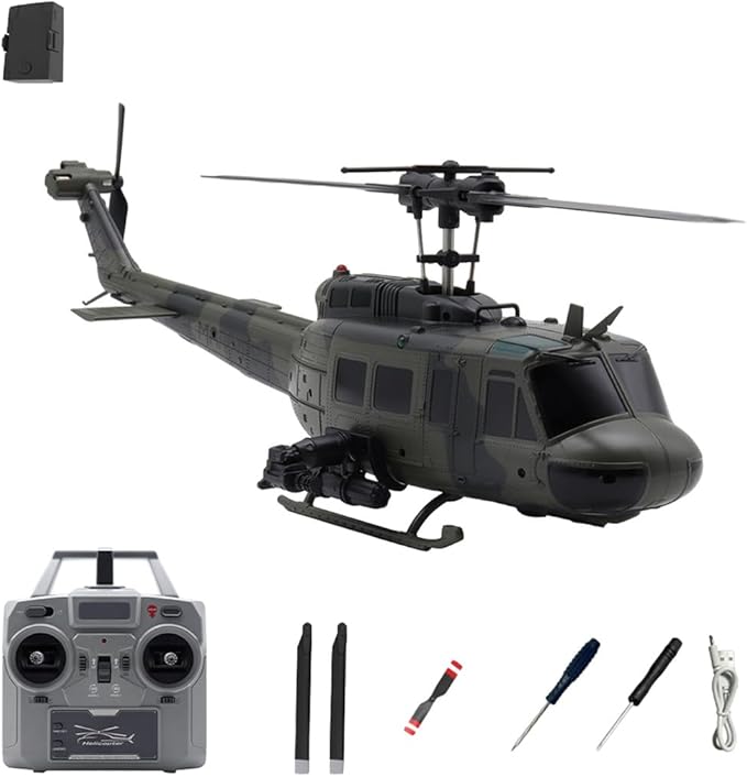 C032 UH-1 Huey RC Helicopter 1/48 Scale 6-Channel Brushless Helicopter with Optical Flow Positioning One Click Inverted Flight & Gyro Stabilized 3D Stunt Military Aircraft Model for Adults
