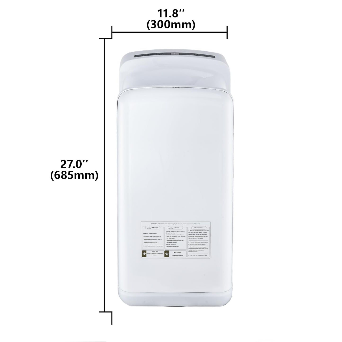 BODQEMR Vertical Premium Commercial Hand Dryer for Bathrooms - High Speed 1850W Jet Air Dryer with Adjustable Air Velocity & HEPA Filter - Electric Hand Dryer for Commercial Use (White)