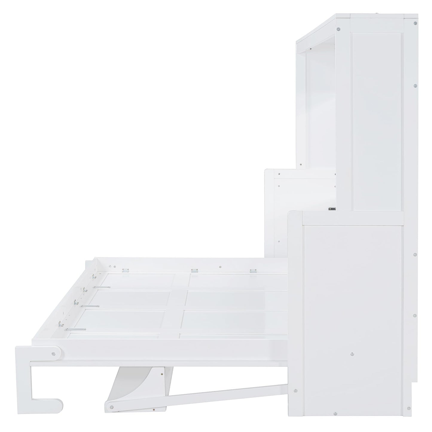 Ball & Cast Horizontal Murphy Bed Queen Size,Hidden Folding Wall Bed Frame with Hydraulic Lift&Desk,Wood Cabinet Platform Bed can be Folded into Desk,Space Saving for Bedroom,Guest Room,White