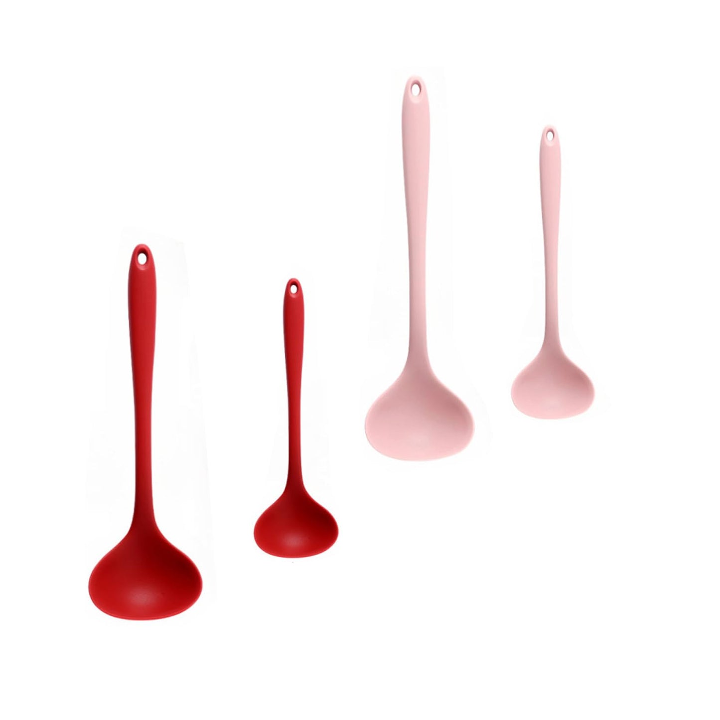 couponhub 2Pcs Silicone Nonstick Soup Spoon,8.3 Inch & 11.6 Inch Ladle Spoon with Hanging Hole,Easy to Storage,Multipurpose Cooking Spoon for Kitchen(Pink)
