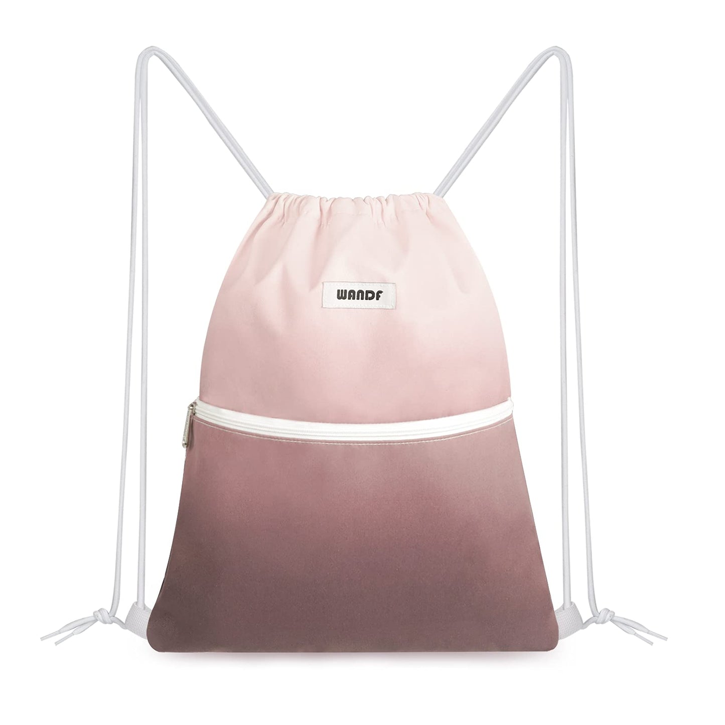 WANDF Drawstring Backpack String Bag Sackpack Cinch Water Resistant Nylon for Gym Shopping Sport Yoga (Dark Pink)
