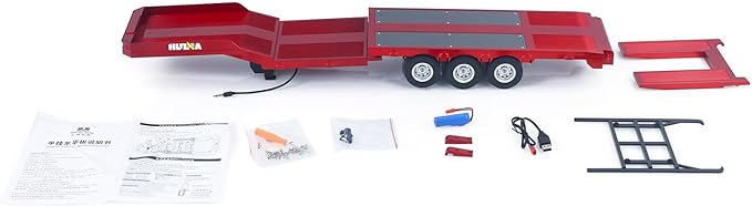 US in Stock Plastic Semi Trailer Flatbed 1502 for 1/18 Remote Control Tractor Truck Huina 1501 Electronic Support Legs Tail Board Hobby Grade Model for Birthday Gift(Red)