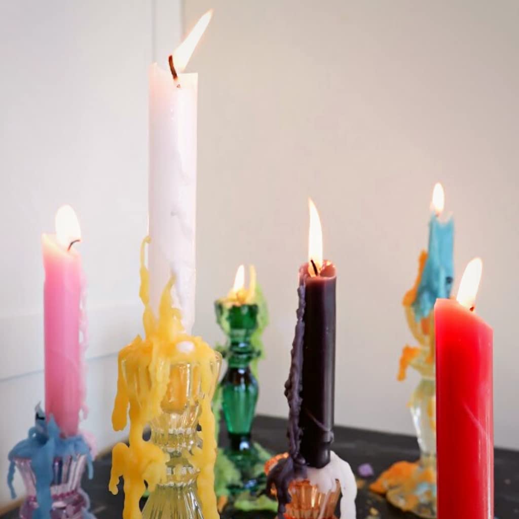 Candlestock Hippie Drippy Drip Candles - Pack of 6 Dripping Tapers - Wine Bottle Melting Candles (White)