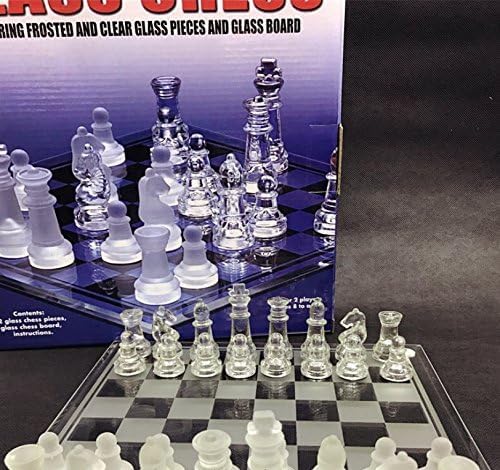 10*10 Glass Chess Set Frosted and Clear Pieces Felted Bottom for Adult and Teens(Gift for Game Education)