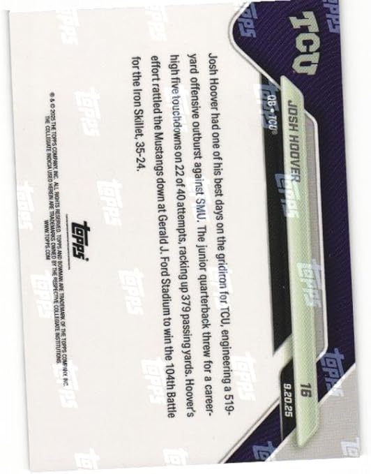 JOSH HOOVER 2025 Bowman University Now Football #16 Rookie Card RC TCU Horned Frogs