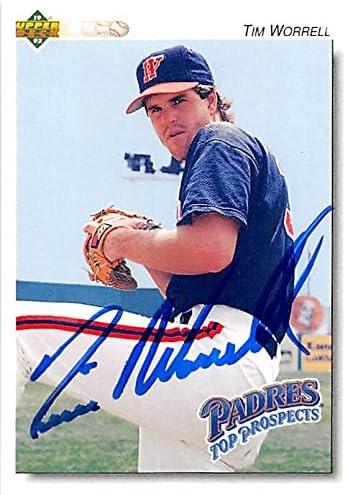 Sports Memorabilia Autograph Warehouse 302112 1992 Upper Deck Top Prospects Tim Worrell Autographed No.181 Rookie Baseball Card - San Diego Padres