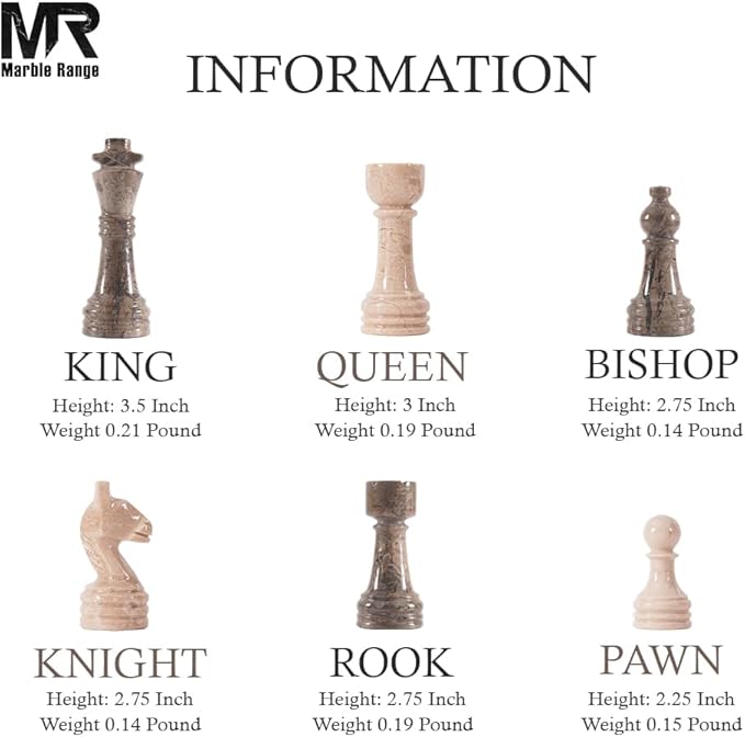 Marble Chess Set for Adults 15 Handmade Oceanic & Verona Board Game with 32 Chess Pieces 2 Extra Queens & Storage Box Luxury Travel Game – Elegant Home Décor