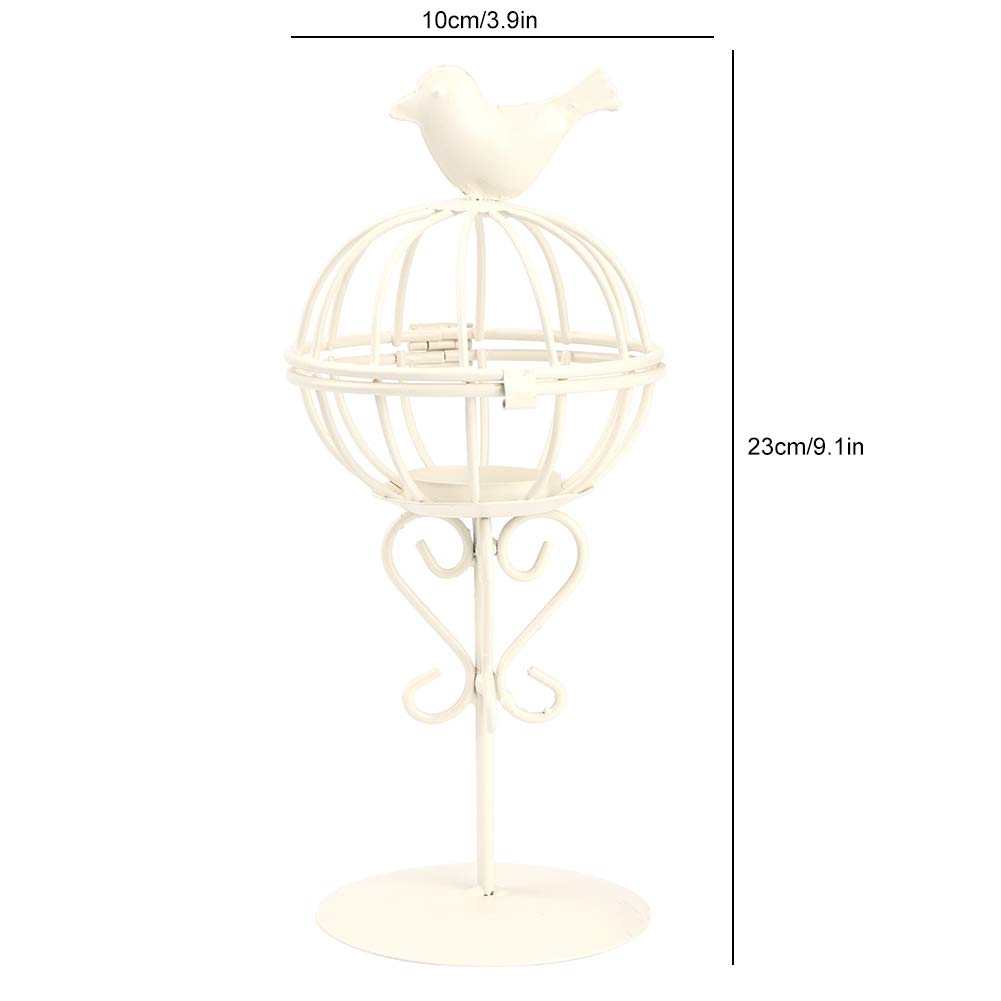 Vistreck Hollow Out Bird Cage Iron Candle Holder - Unique Candlestick Decor for Home & Café (White)