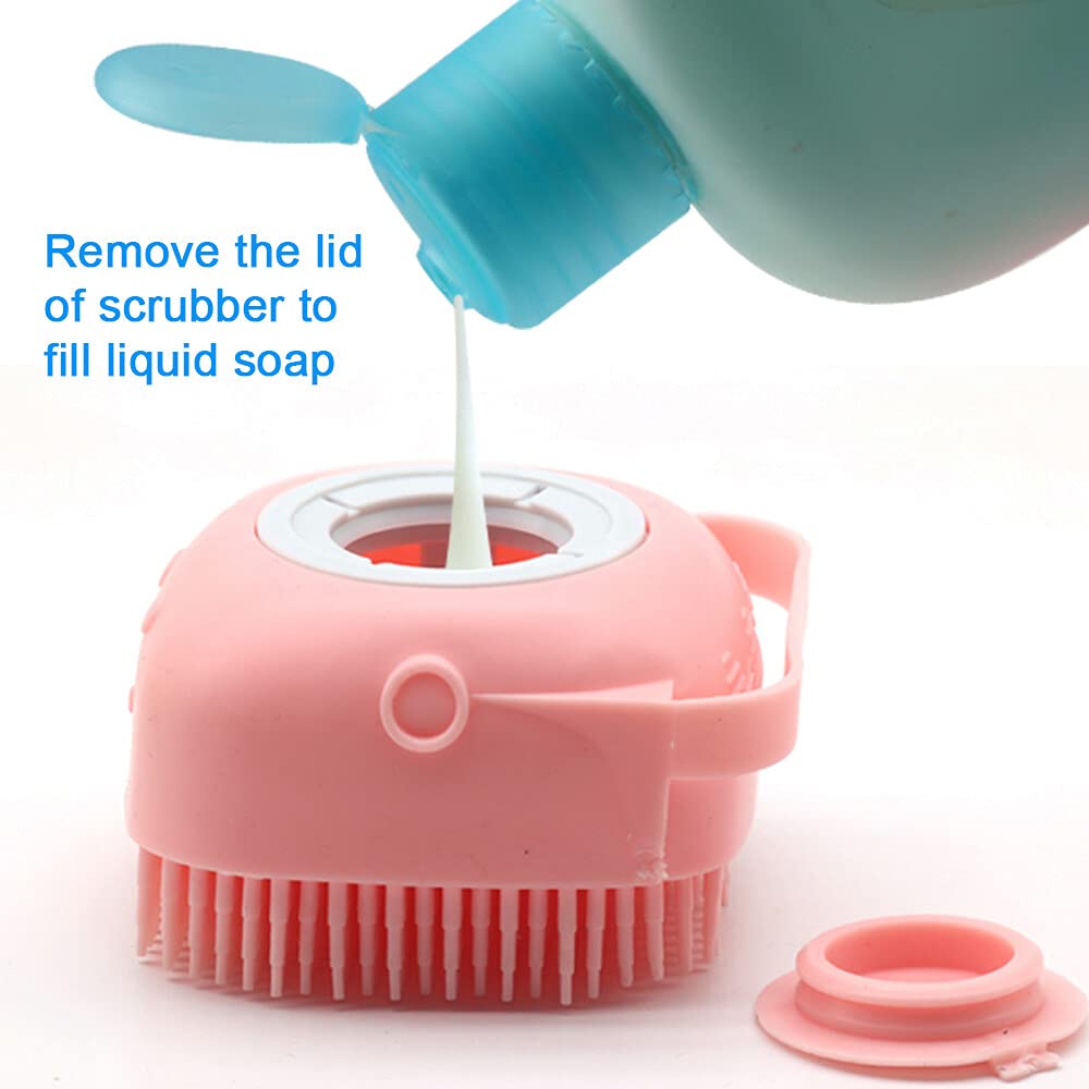 Dog Scrubber for Bath, Pet Grooming Bath Massage Brush with Soap Dispenser for Shower, 3 Pack Silicone Exfoliating Brushes, Soft Body Exfoliator, Bath Loofah for Babies, Kids, Women, Men and Pets