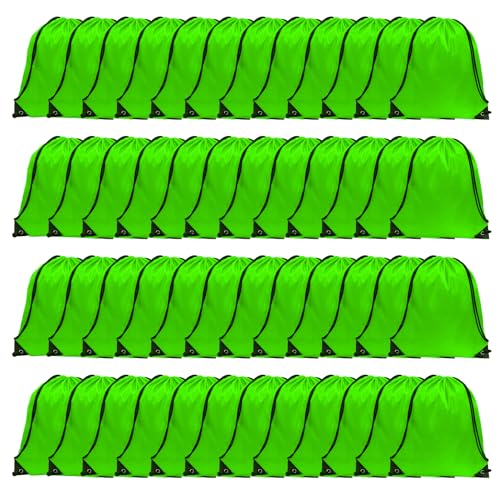 GoodtoU Drawstring Backpacks, Drawstring Bags Nylon Backpack Draw String Back Bag Bulk Cinch Sack Drawstring Gym Bag Drawstring Backpack for Sport, Traveling, Team (Green, 48Pcs)