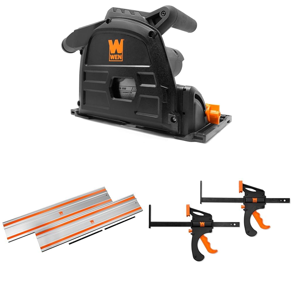 WEN 10-Amp 6.5-Inch Plunge Cut Sidewinder Circular Track Saw with 110-Inch Track Saw Track Guide Rail and Clamps (CT1065, CT9110, CT992F)