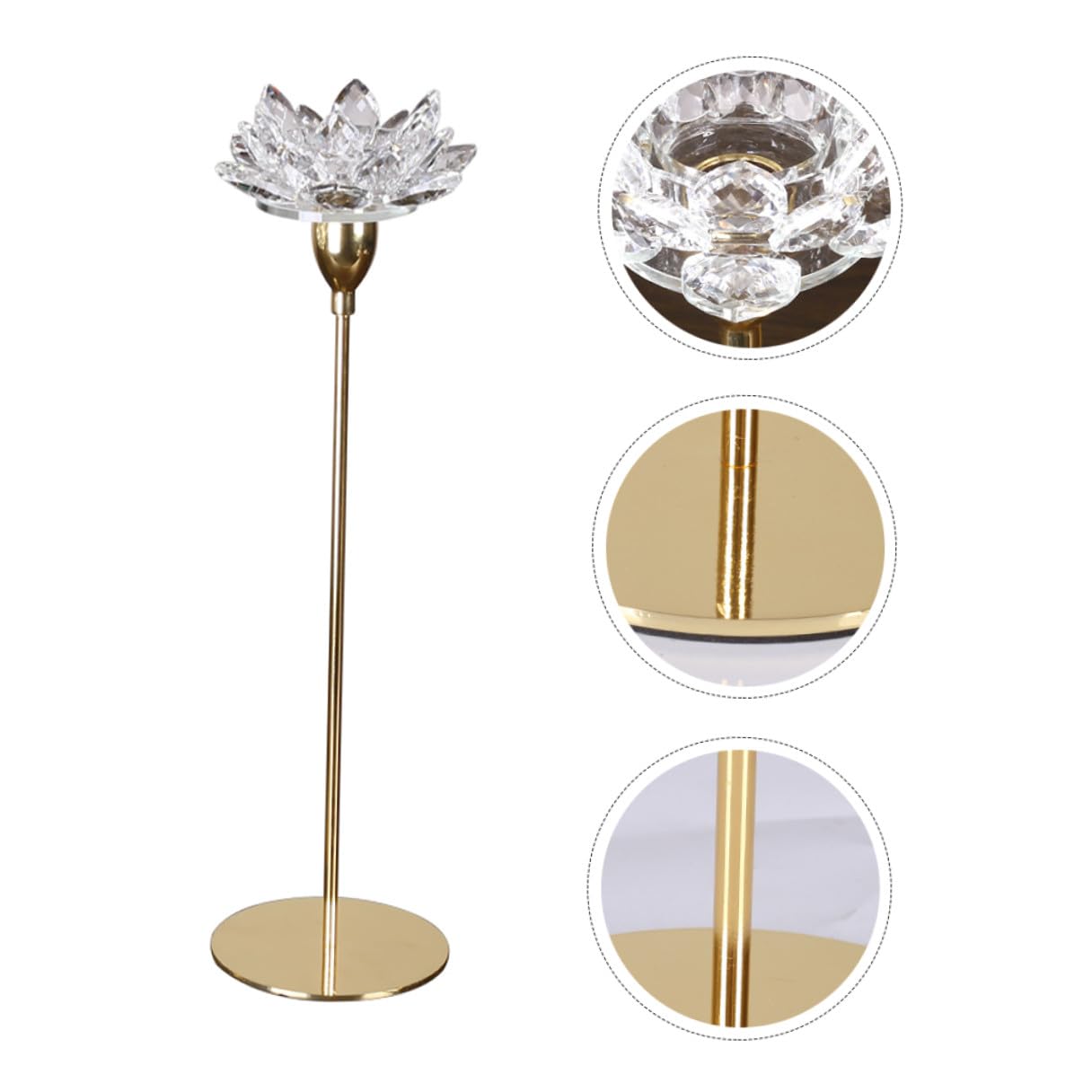 HOMSFOU Crystal Lotus Metal Candlestick Holder Small Modern Simple Wedding Candle Stand for Candlelight Dinner Table Decoration