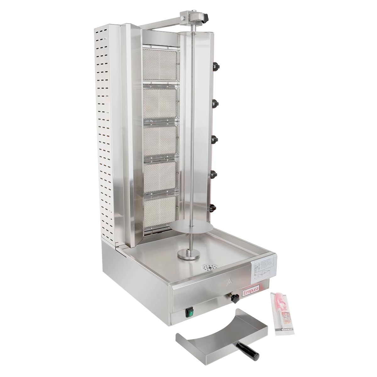 EMPURA 21" Heavy-Duty Vertical Broiler Gas | Commercial Gyro Rotisserie Griller with U-Shape Burner for Concession Stand | 130 lb Capacity, 9500 BTU, 21"W x 23"D x 44"H, Stainless Steel, NSF, 120v