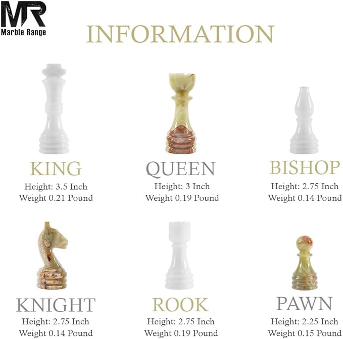 Marble Chess Set for Adults 15 Handmade White & Green Onyx Board Game with 32 Chess Pieces 2 Extra Queens & Storage Box Luxury Travel Game – Elegant Home Décor