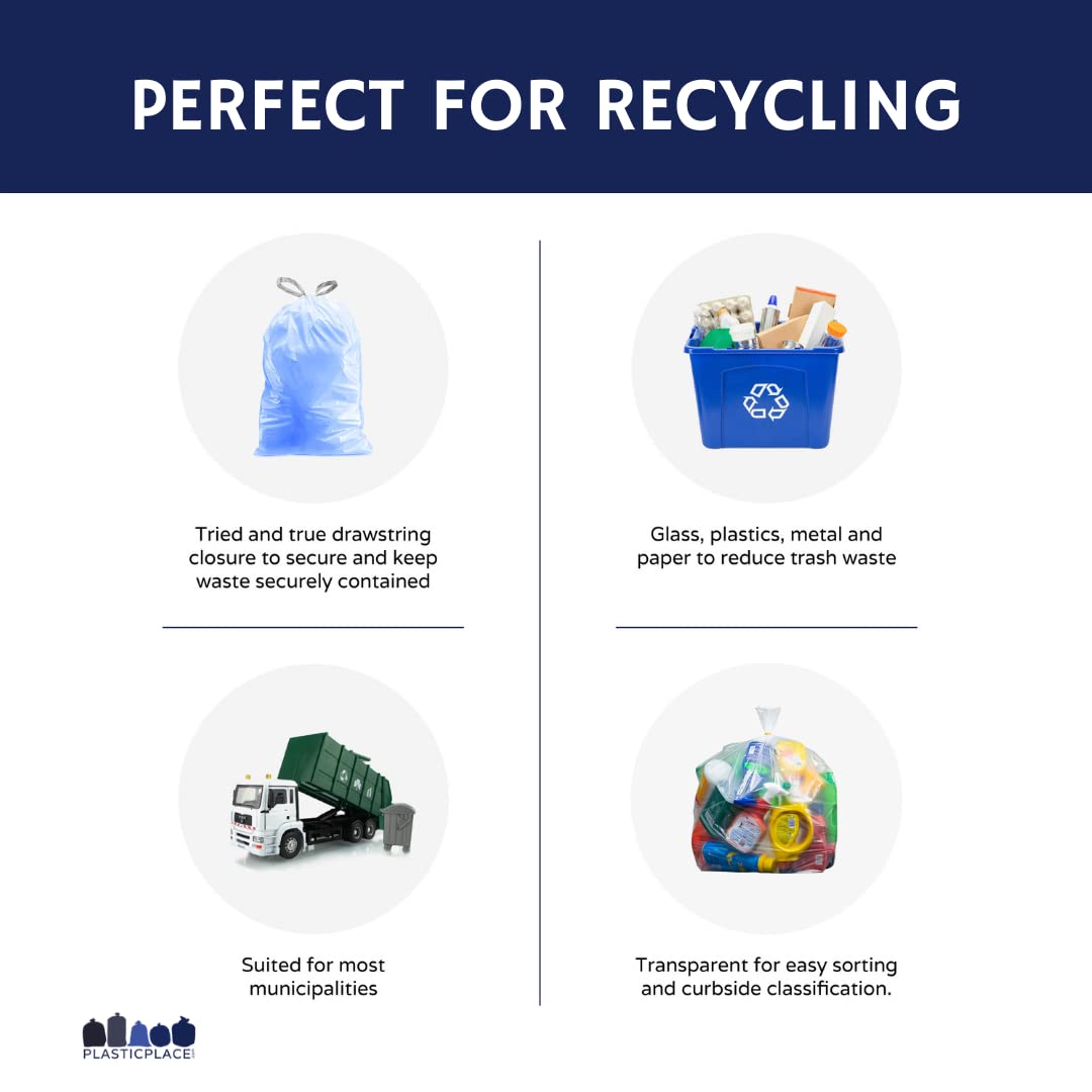 Plasticplace Custom Fit Trash Bags, Compatible with simplehuman Code H (200 Count) Tinted Blue Drawstring Garbage Liners 8-9 Gallon / 30-35 Liters, 18.5" x 28"