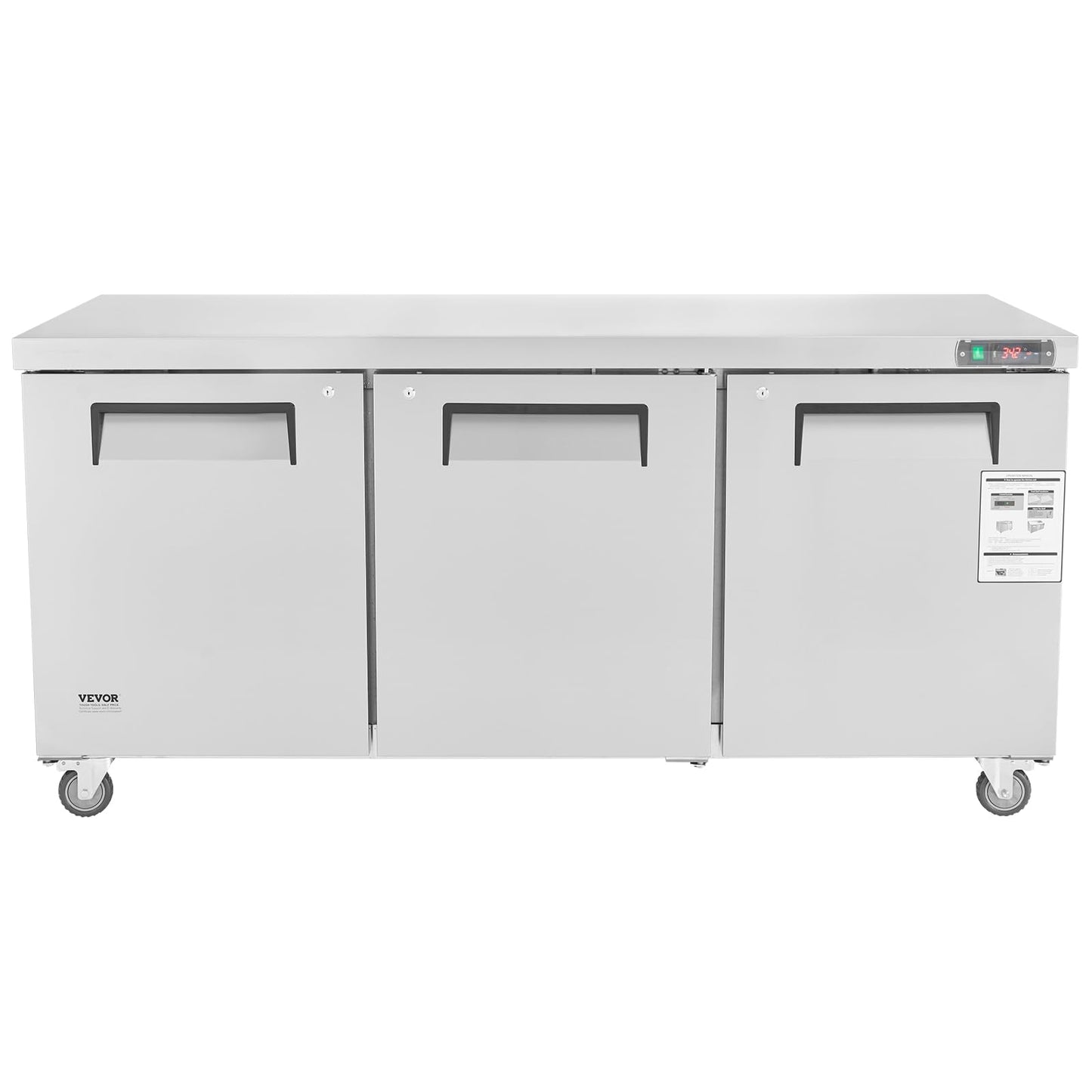 VEVOR 72" Commercial Refrigerator Sandwich & Salad Prep Table, 20 Cu. Ft Stainless Steel Refrigerated Food Prep Station with 3 Doors, Frost Free Refrigerator with Lock for Restaurant, Bar, Store