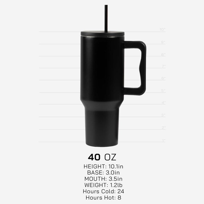 KBOTTLE Modern 40 oz Trek Tumbler with Handle and Straw Lid | Cup Holder Friendly Insulated Stainless Steel Travel Mug (Black)