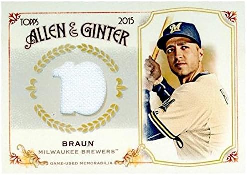 Sports Memorabilia Autograph Warehouse 343713 Ryan Braun Player Worn Jersey Patch Baseball Card - Milwaukee Brewers 2015 Topps Allen & Ginters No. FSRB-RB