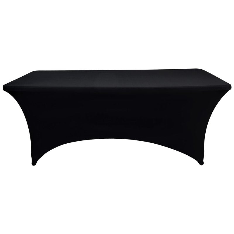 ZarzaaSik 6-Pack 8ft Black Spandex Table Covers for Rectangle Folding Tables - Washable Elastic Tablecloth - Ultimate Fitted Table Protector for Birthday Parties, Trade Shows, Banquet