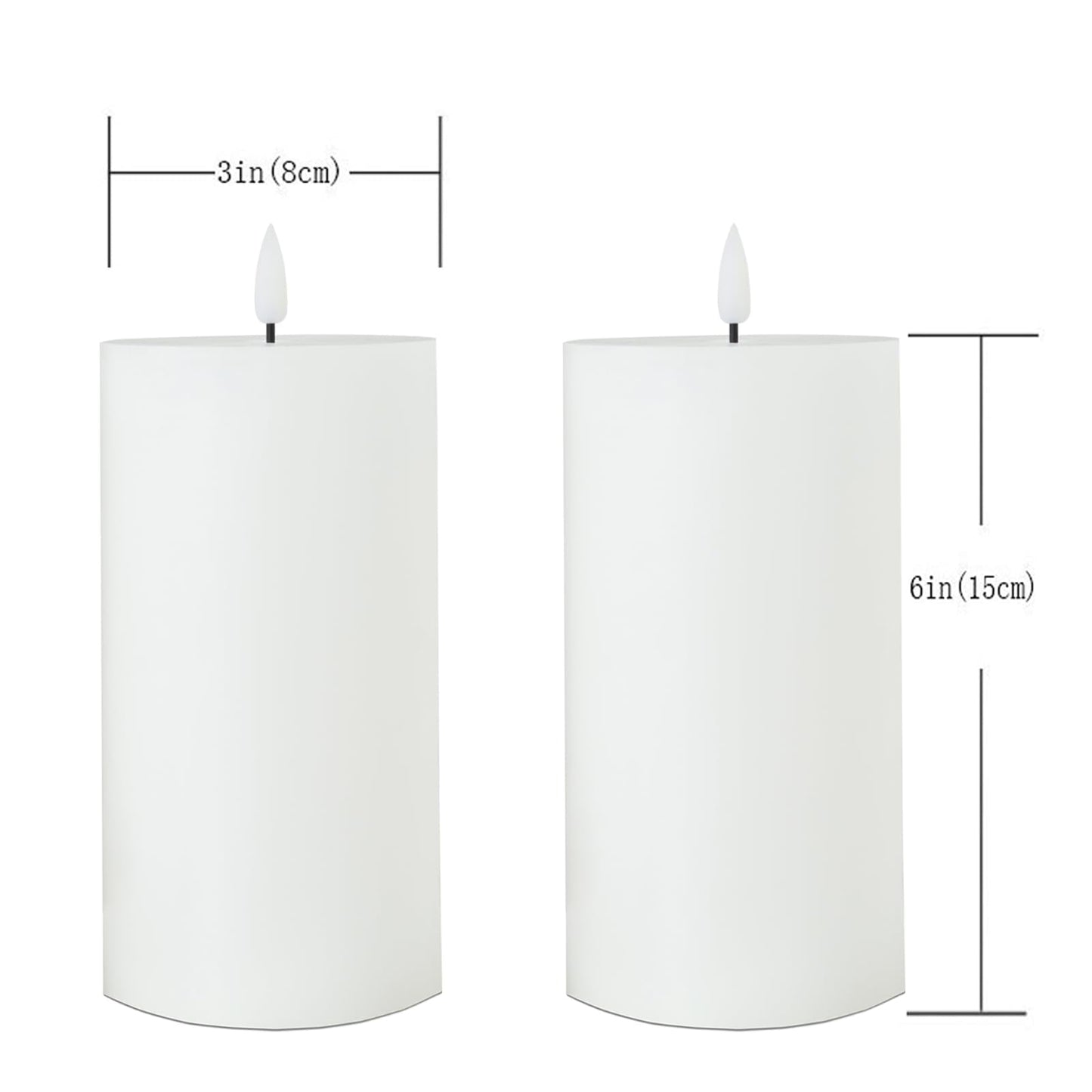 volnyus White Flameless Candles Set of 2 (3x6 inch) Flickering LED Wax Candles Battery Operated with Remote Control Timers for Night Light/Fireplace/Party Dimmable Pillar Candles Flat top