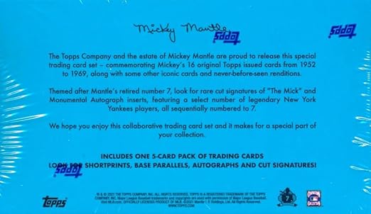 2021 Topps MICKEY MANTLE X Factory Sealed HOBBY Collectors Box with (5) Awesome Topps Mantle Cards! Look for ParallelsAutos from Derek JeterMariano Rivera & Rare Mantle Cut Signature Autos!