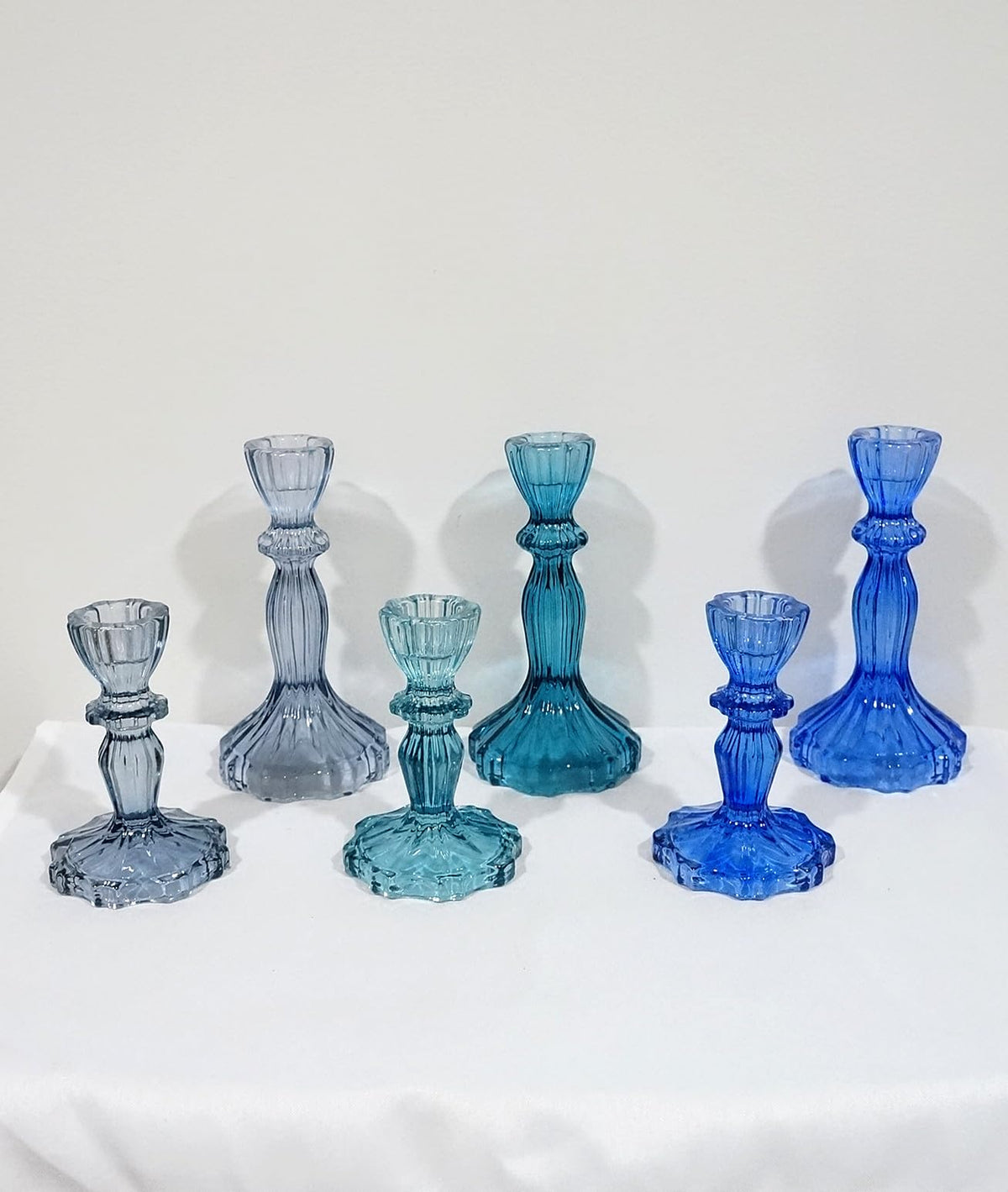 Generic Sweet Home Deco Glass Candlestick Holder, Taper Candle Stand for Indoor or Outdoor Dining, Tabletop Decoration, Set of 2 (Navy Blue)