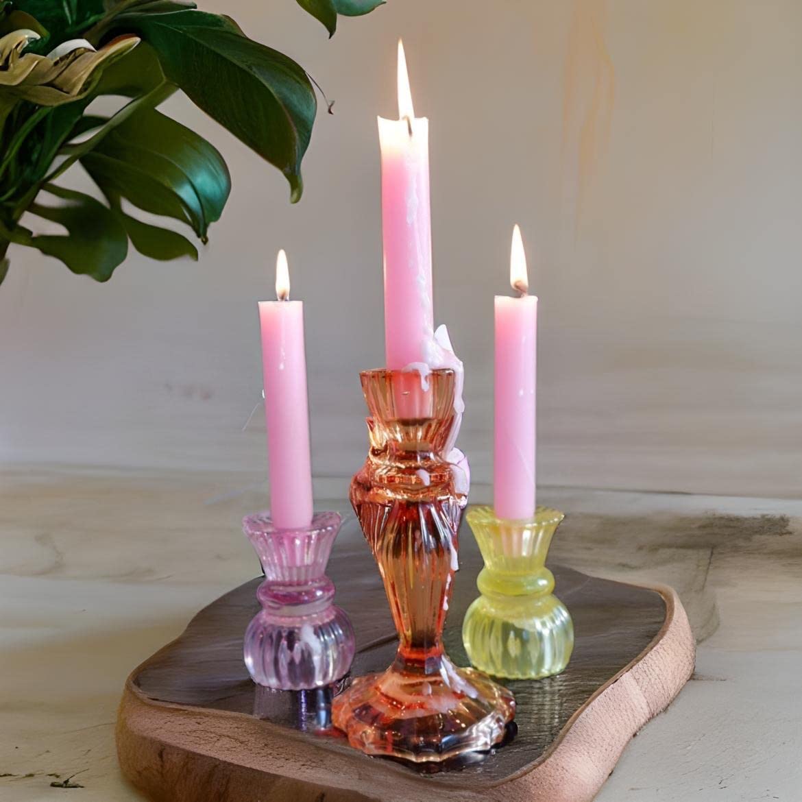 Candlestock Hippie Drippy Drip Candles - Pack of 6 Dripping Tapers - Wine Bottle Melting Candles (Pink)
