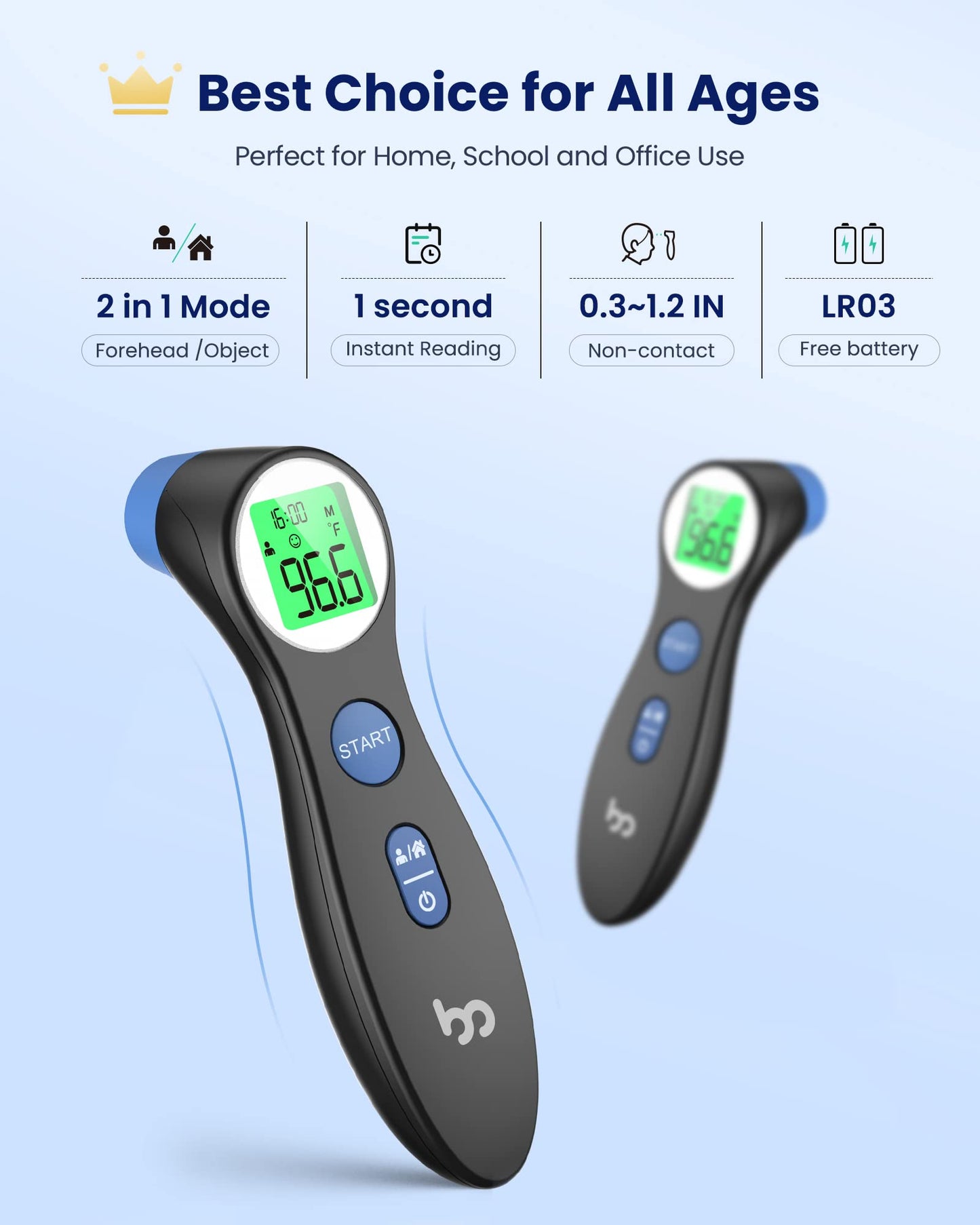 Forehead Thermometer for Adults and Kids, Digital Touchless Thermometer for Baby, Infants and Toddlers, 3 Color Fever Alarm, FSA HSA Eligible,1s Fast Accurate Reading, Non Contact