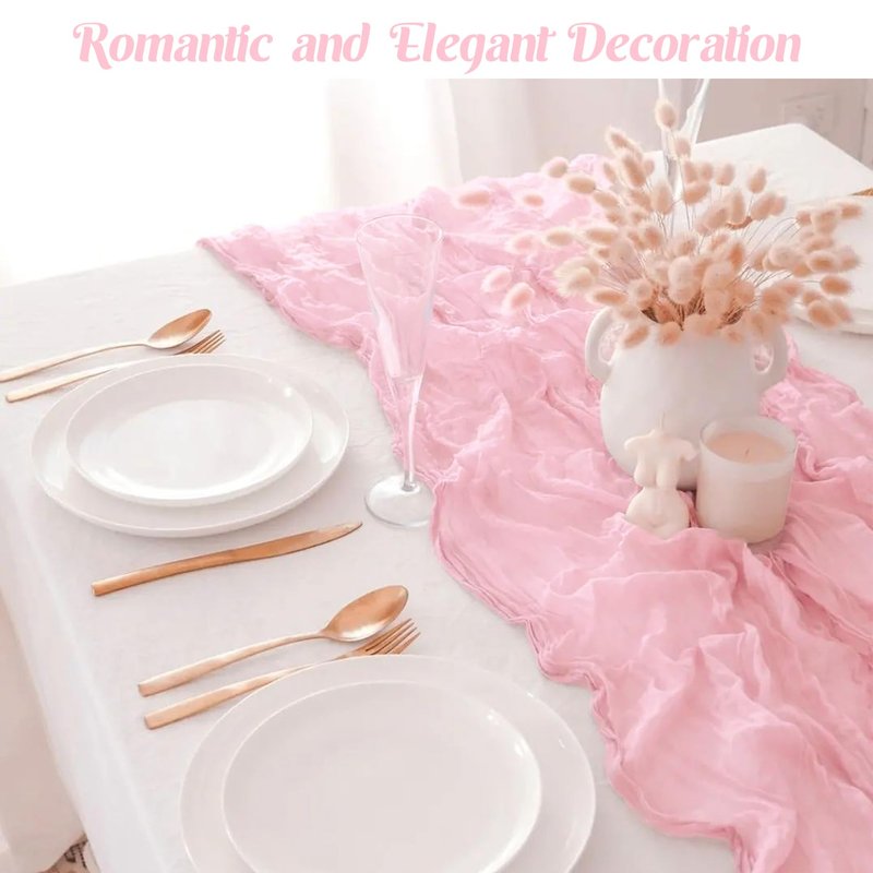 6 Pieces Pink Easter Spring 10FT Cheesecloth Table Runner Boho Gauze Fabric Table Runner Rustic Sheer Runner for Wedding Birthday Baby Shower Party Boho Table Decoration(Pink)