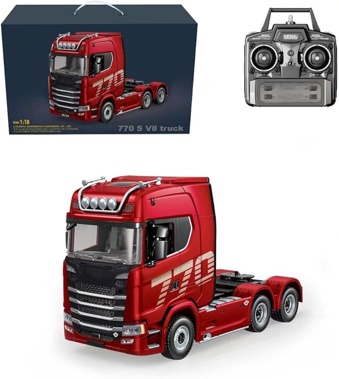 1/18 Scale 6x4 Heavy-Duty RC Tractor Truck – 2.4G Lorry Car with LED Lighting Rear-Wheel Drive & Expandable Flatbed Trailer Compatibility