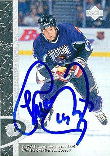 Sports Memorabilia Autograph Warehouse 291664 1996 Upper Deck All Star Theo Fluery Autographed No.22 Hockey Card - Calgary Flames SC