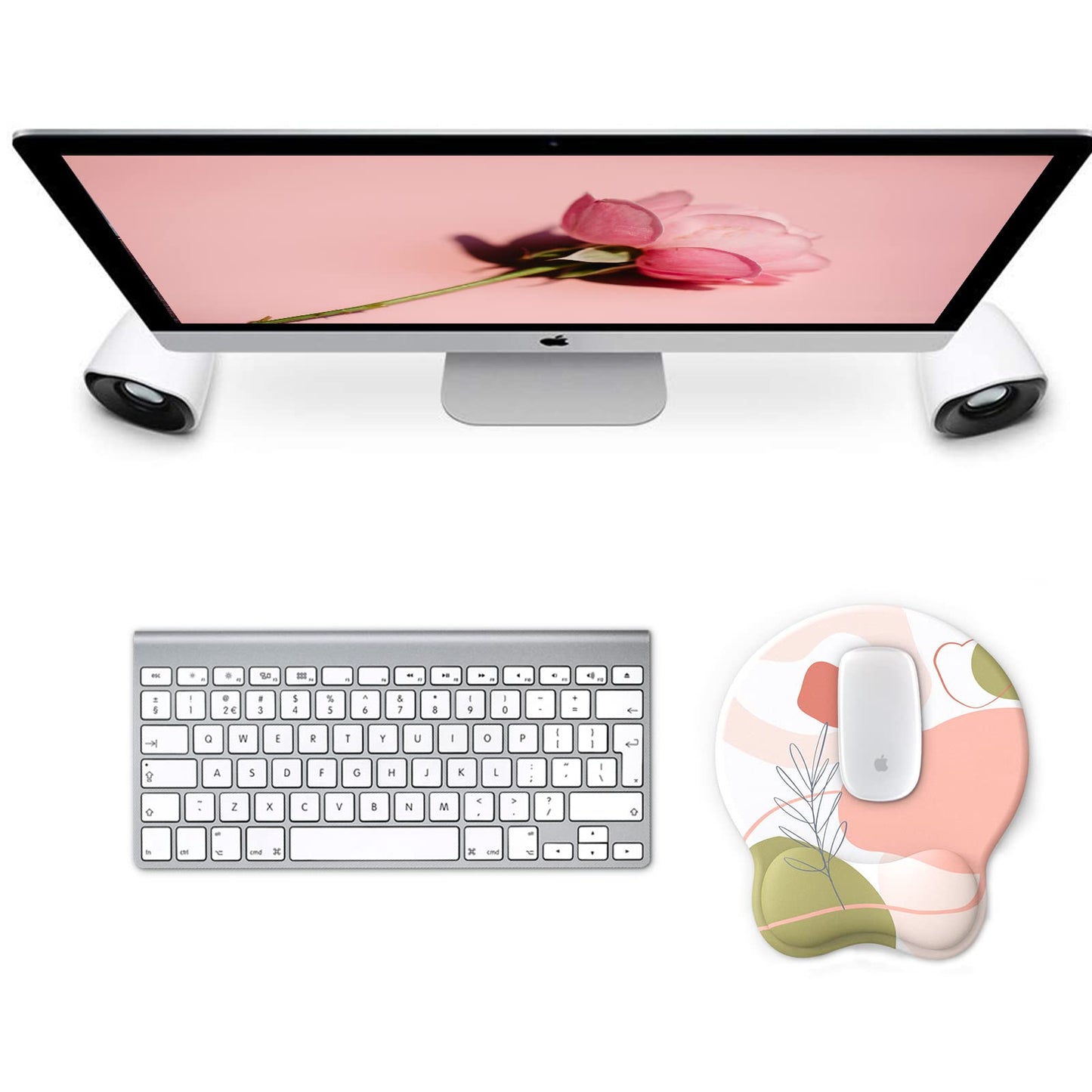 eulps Mouse Pad with Wrist Rest, Comfortable Computer Mousepad with Gel Wrist Support Smooth Surface and Non-Slip PU Base for Pain Relief, Laptop, Office & Home (Rose)