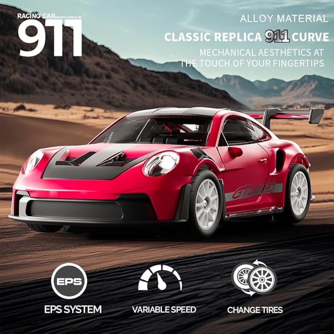 D43-02 1:43 Scale 2.4G Full Proportional 4WD Alloy RC Drift Car with Gyro System Silent Bearings Adjustable Speed & LED Lights for Adults High Speed Remote Control Racing Car