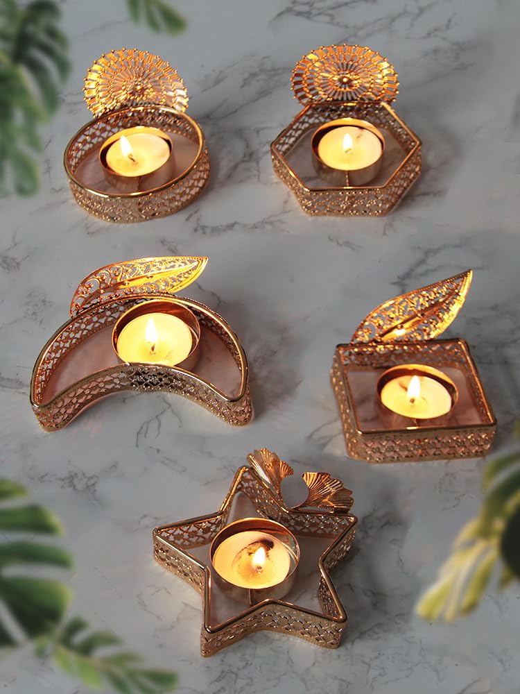 Candlestick Holders Gold Star and Moon Candlestick Electroplating Tea Candle Holder Home Living Room Decoration Candle Holders (Color : 4)