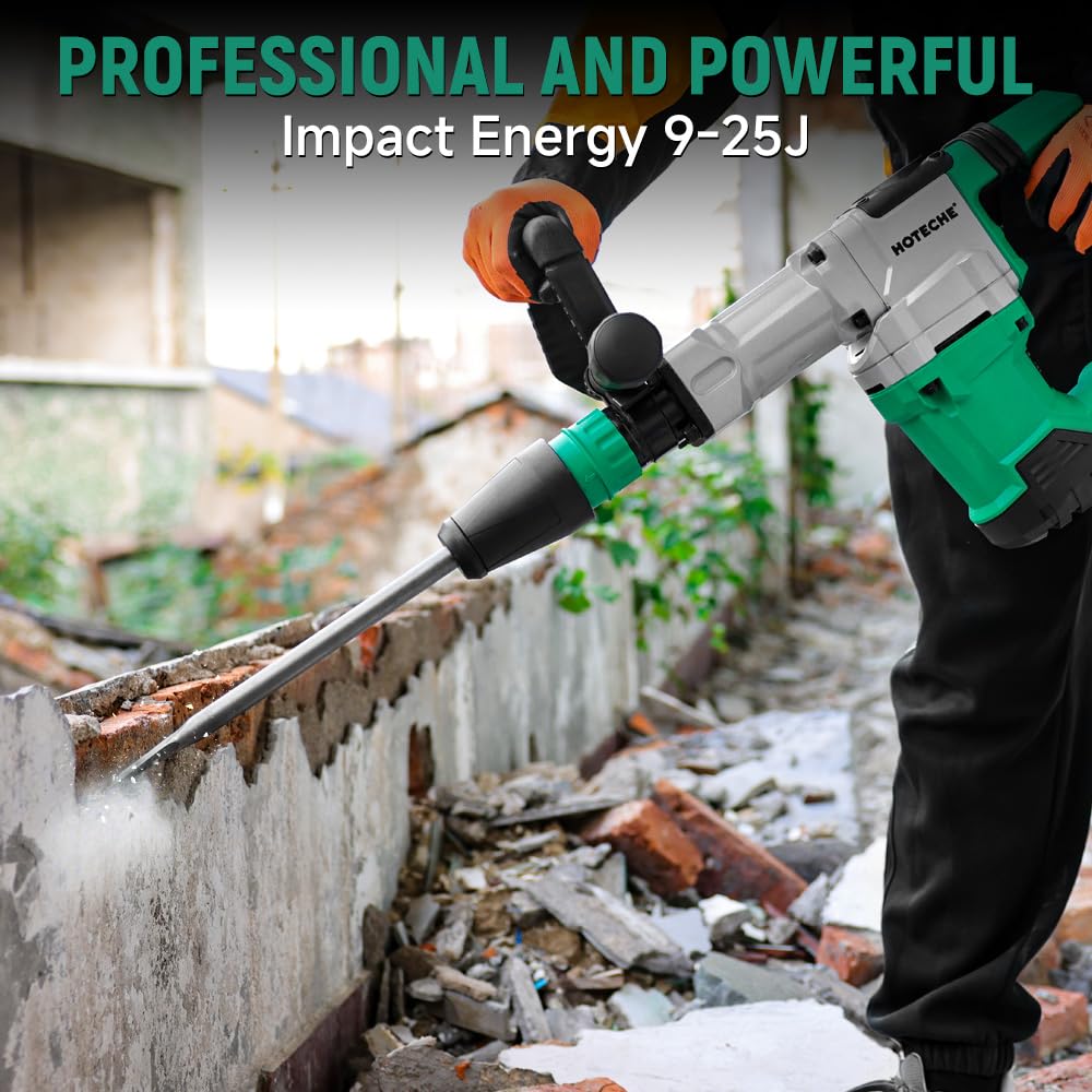 Hoteche 1500W SDS Max Electric Demolition Jack Hammer for Concrete Drilling with Drill Bit, Chisel and Carrying Case