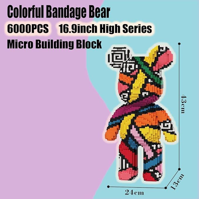 PIANTION Animal Colorful Bandage Bear Micro Building Blocks Set(6000PCS XQ016) 16.9in High SeriesGifts Suitable for Adults