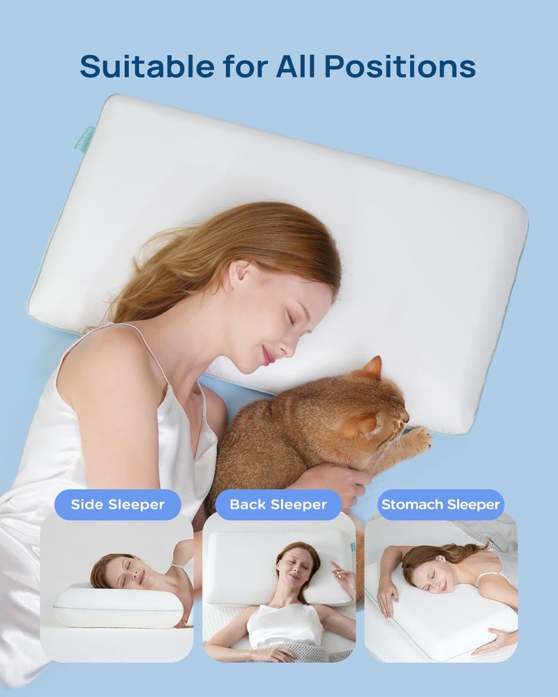 Releep Cooling Soft Memory Foam Pillow, Cervical Neck Pillow for Side Sleepers, Back & Stomach Sleepers, Ergonomic Orthopedic Design for Neck Pain Relief and Deep Sleep, CertiPUR-US, White
