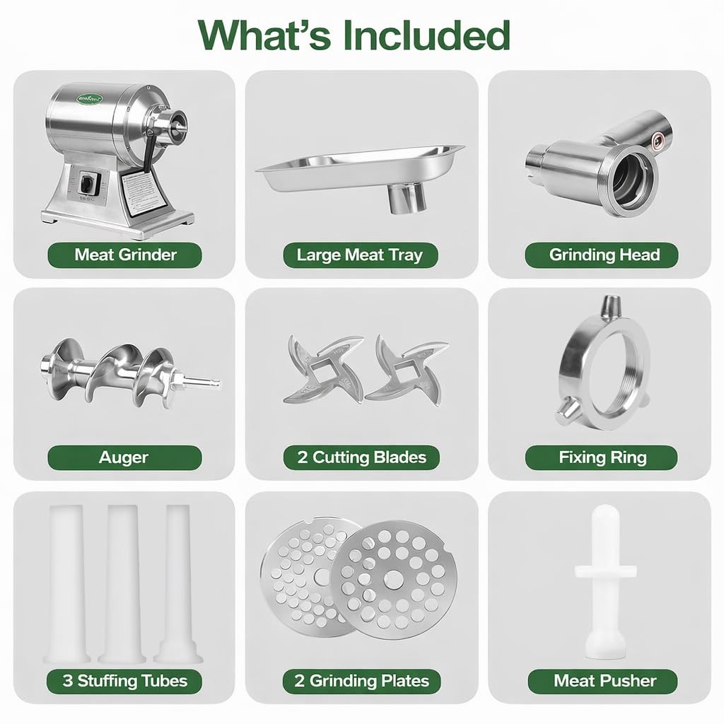 Commercial Meat Grinder Heavy Duty, 1.0HP Electric Meat Grinder #12C Stainless Steel Deer Meat Mincer for Home Use Deer with 2 Grinding Plates 3 Sausage Stuffer Tubes 2 Blades 1 Pusher