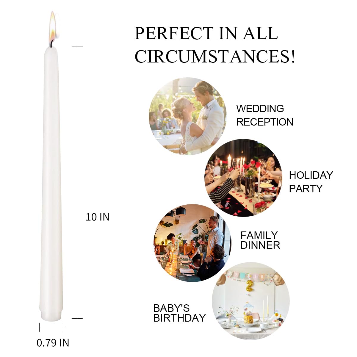 10 inch Set of 7 White Cone-Shaped Candles - Smoke-Free and drip Free, high Candle Holder, Family Dinner, Party, Wedding, Halloween, Church, Christmas Candles