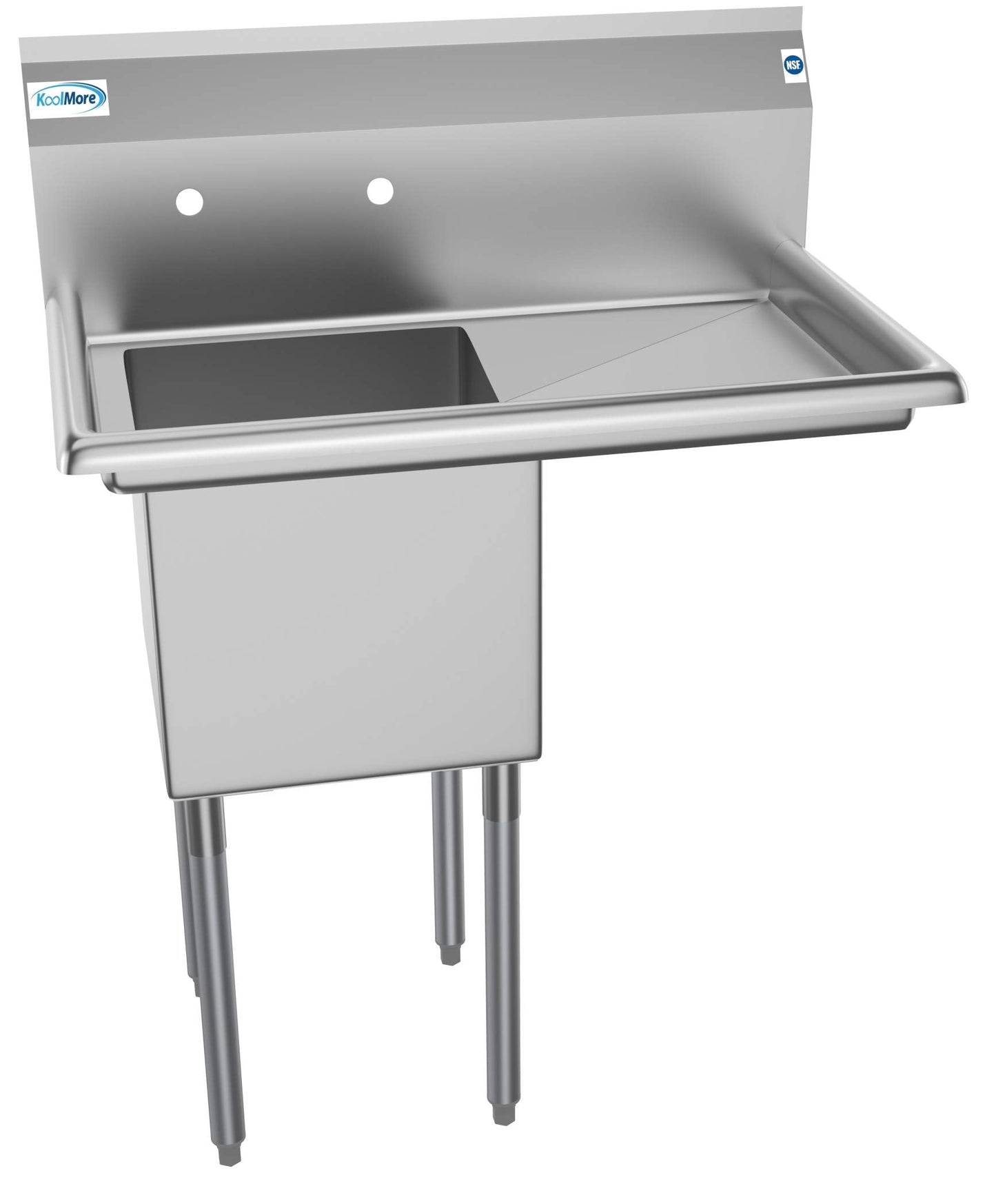 KoolMore 1 Compartment Stainless Steel NSF Commercial Kitchen Prep & Utility Sink with Drainboard - Bowl Size 15" x 15" x 12", Silver